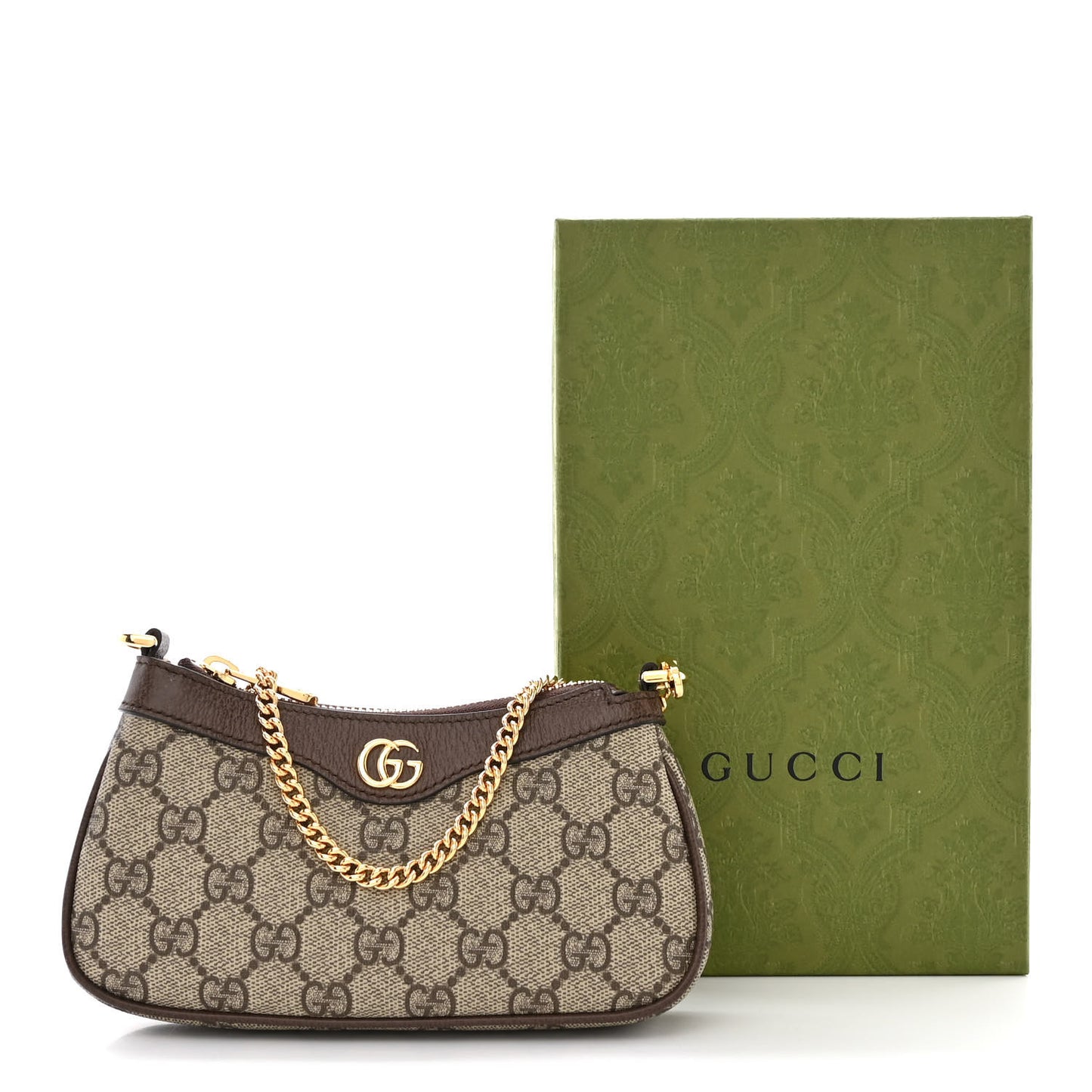 GG Supreme Monogram Textured Dollar Calfskin Mini Ophidia Chain Bag Beige Ebony