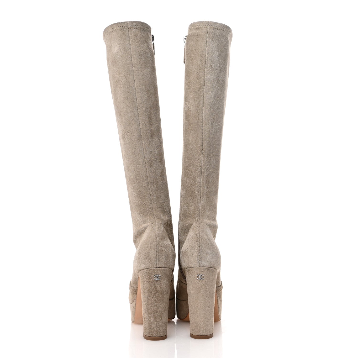 Chanel Suede Platform Knee High Boots 36 Beige 5 of 10