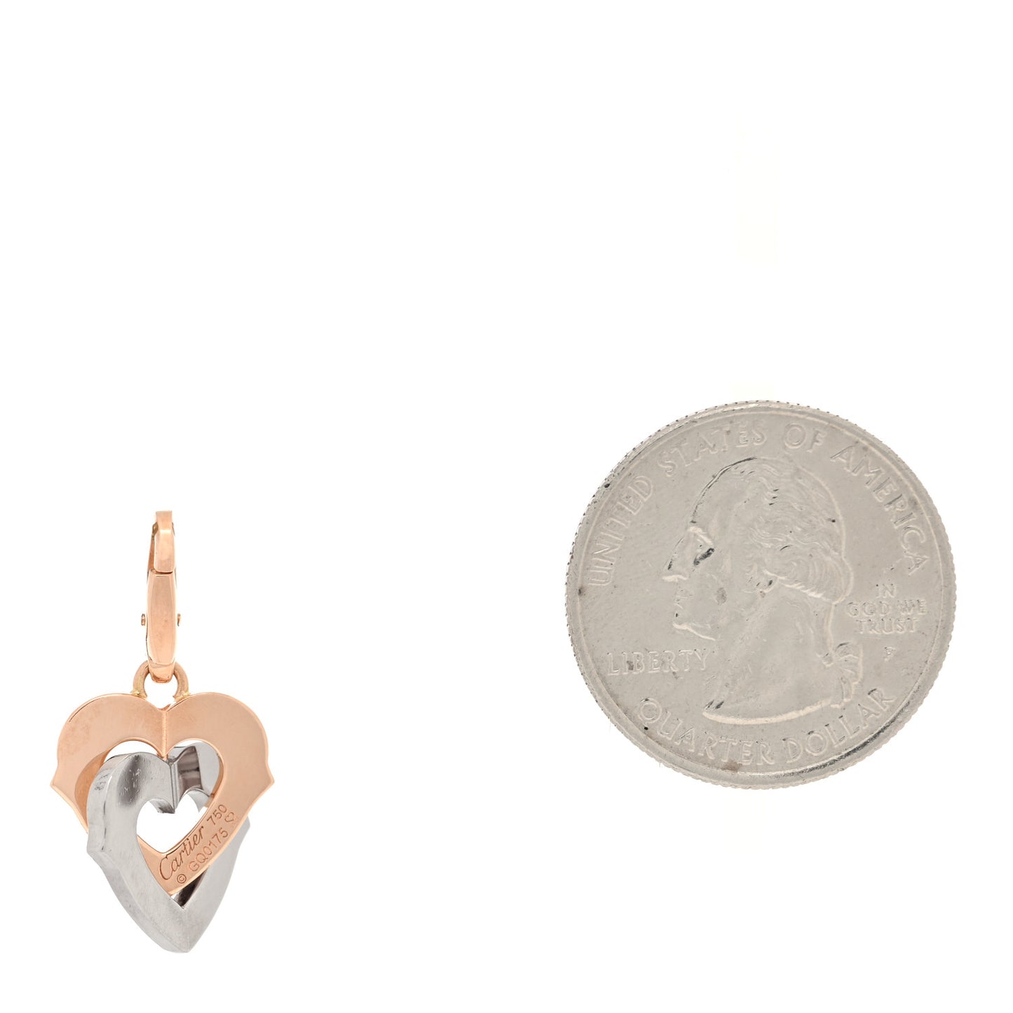 18K White Pink Gold Double Heart Charm
