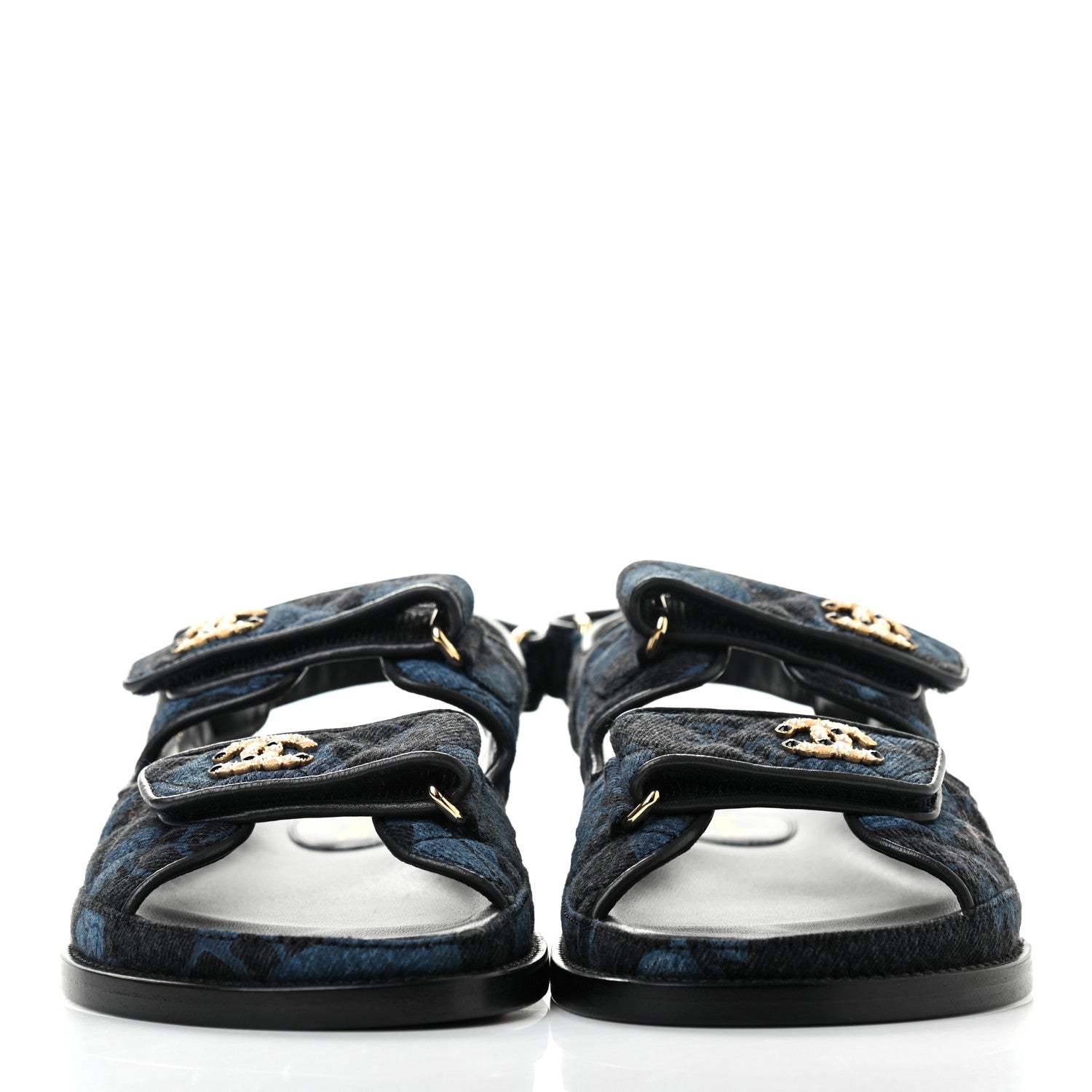 Chanel Denim Velcro Dad Sandals 38 Dark Grey Blue Black 2 of 7
