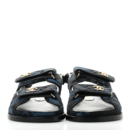 Chanel Denim Velcro Dad Sandals 38 Dark Grey Blue Black 2 of 7
