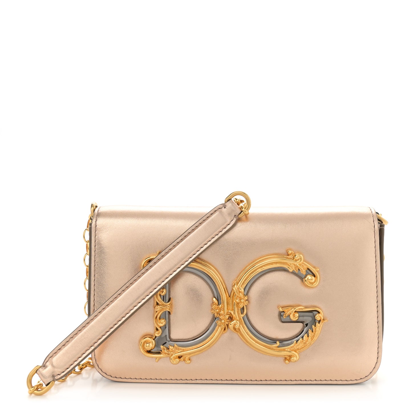 Metallic Nappa Mini DG Girls Shoulder Bag Pink