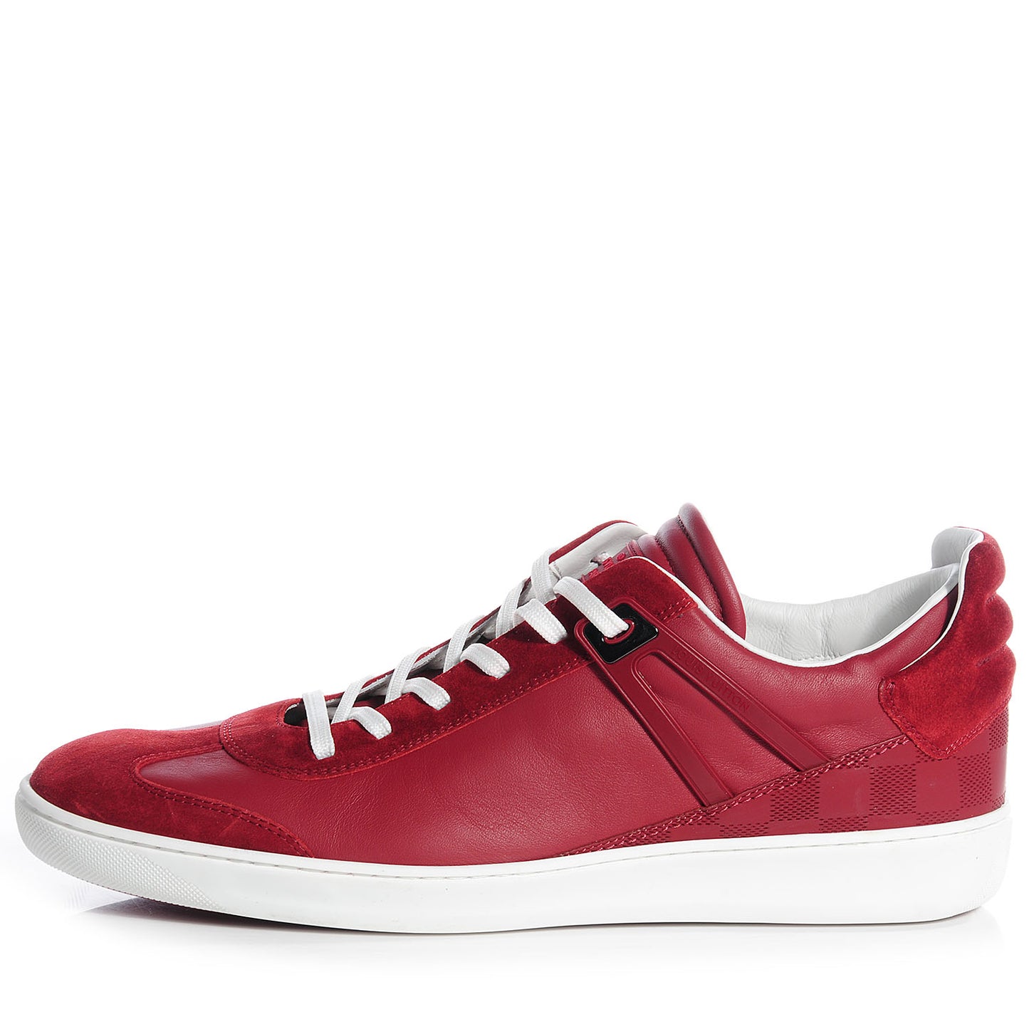 Calfskin Suede Embossed Damier Genesis Sneakers 10 Carmine