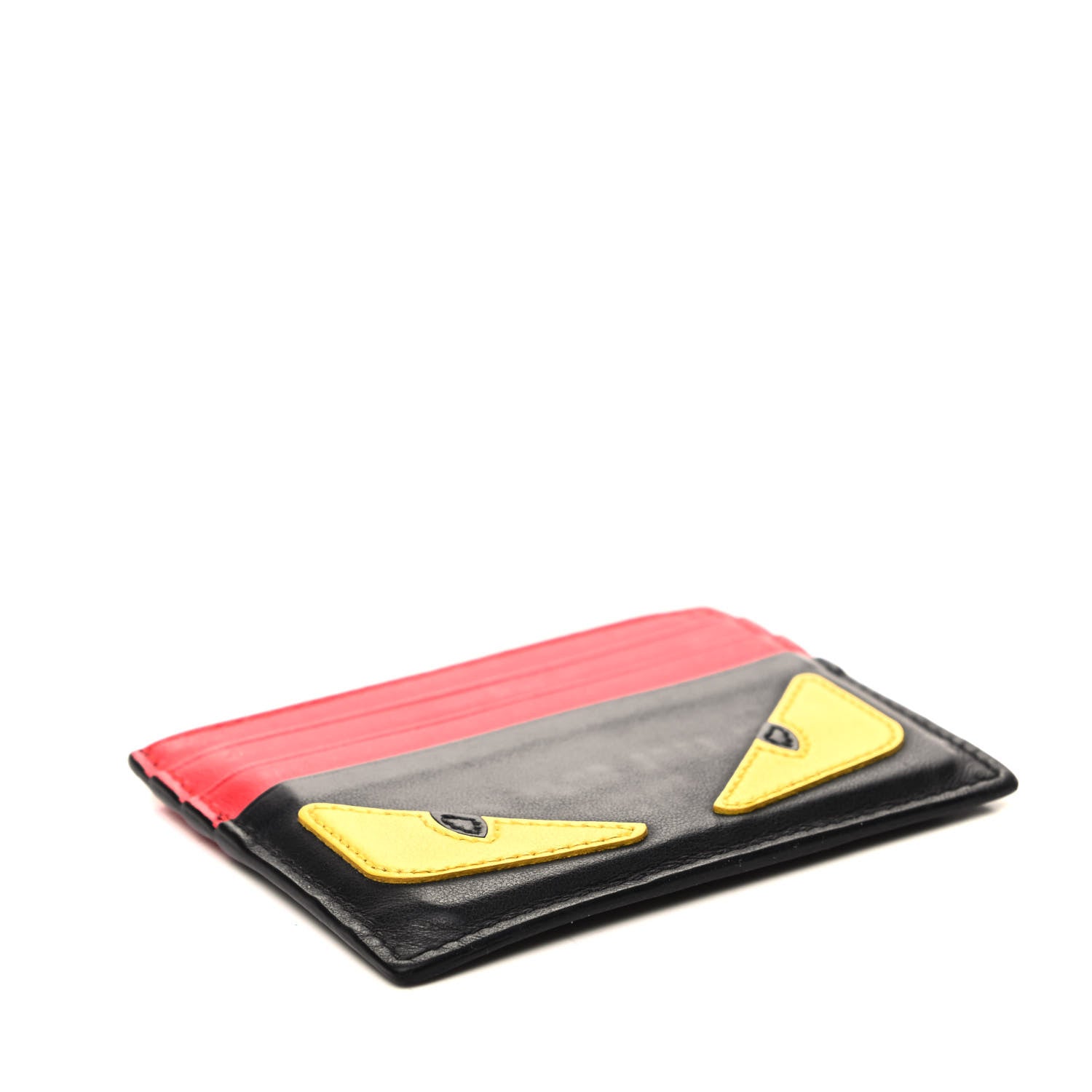 Fendi Vitello Century Monster Eyes Inlay Card Holder Black Giallo Rosso 4 of 10