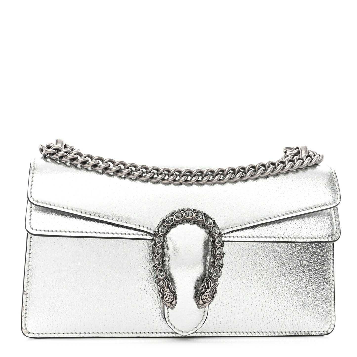 Metallic Textured Calfskin Crystal Small Dionysus Shoulder Bag Silver