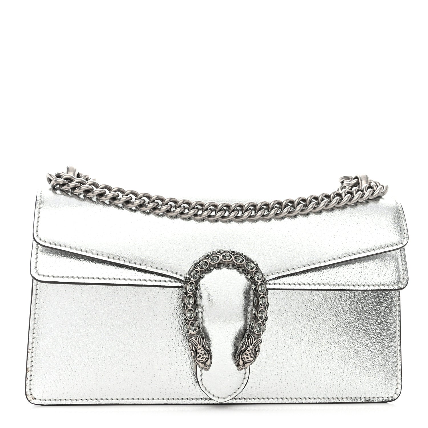 Gucci Metallic Textured Calfskin Crystal Small Dionysus Shoulder Bag Silver 1 of 13