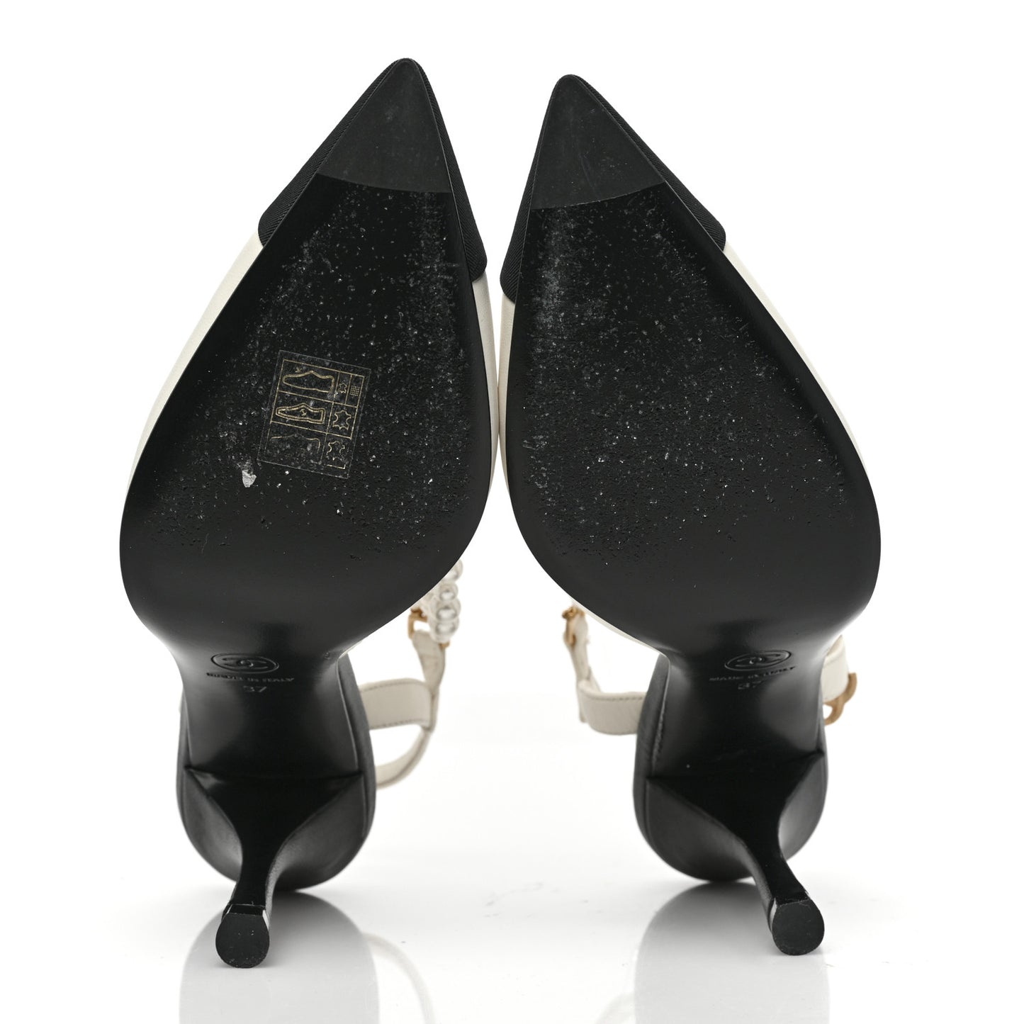Lambskin Grosgrain Cap Toe Pearl Slingbacks Pumps 37 Ivory Black