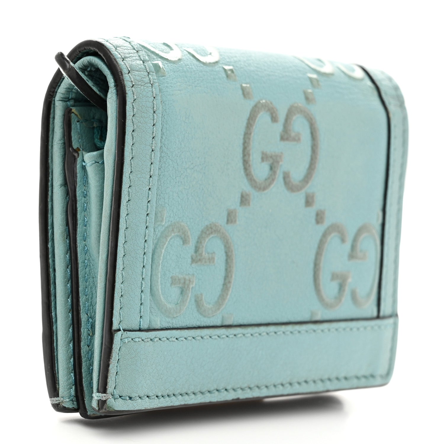 Gucci Wonka Grain Calfskin GG Monogram Embossed Card Case Wallet Dusty Azure 3 of 9