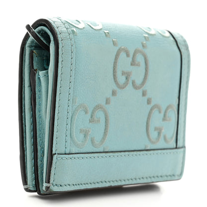 Gucci Wonka Grain Calfskin GG Monogram Embossed Card Case Wallet Dusty Azure 3 of 9
