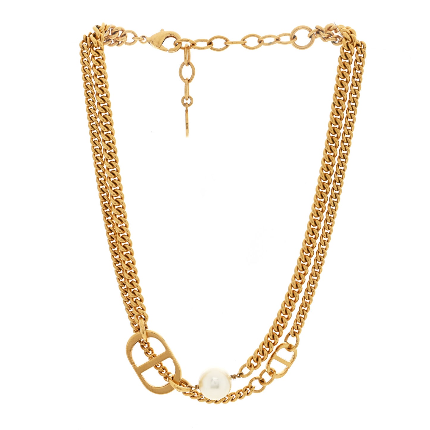 Metal Crystal Pearl CD Necklace Gold