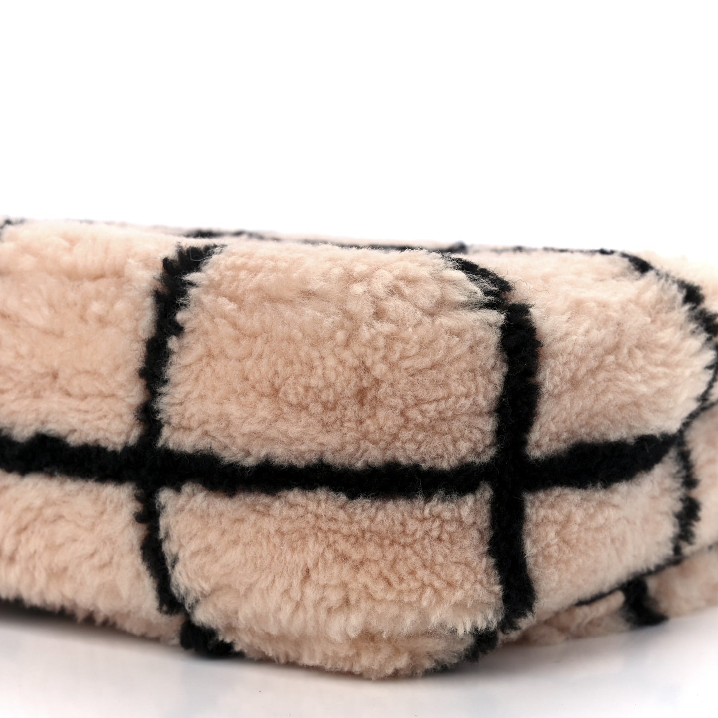 Shearling Lambskin Large Fluffy Tartan Single Flap Pink Black