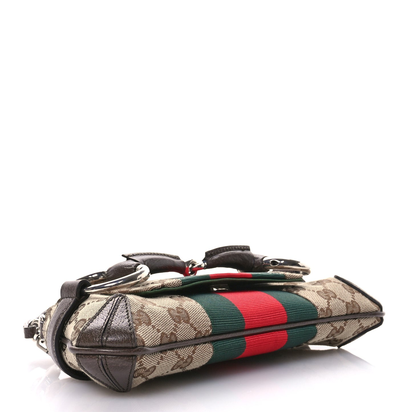 Monogram Textured Dollar Calfskin Heavy Grosgrain Web Small Maxi Horsebit Chain Shoulder Bag Beige Ebony New Acero