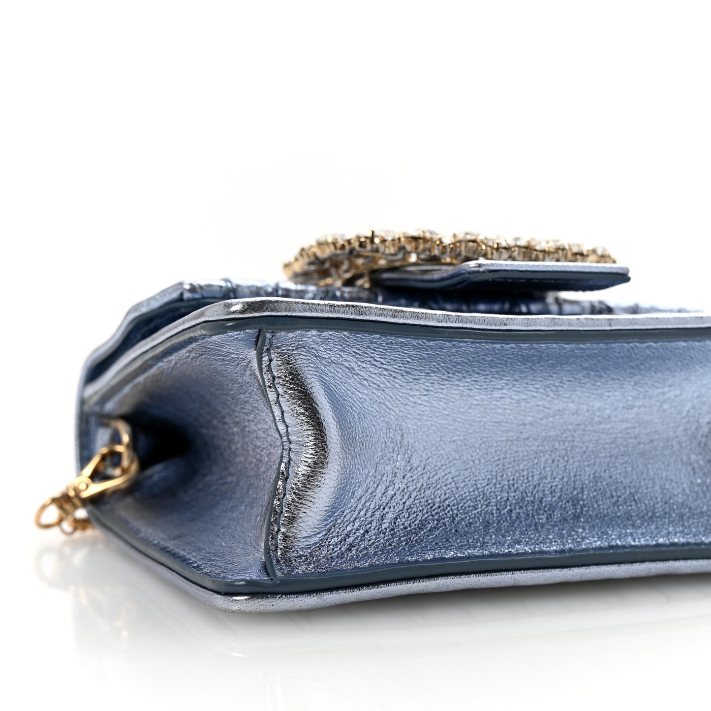 Matelasse Crystal Embellished Mini Chain Shoulder Bag Light Blue