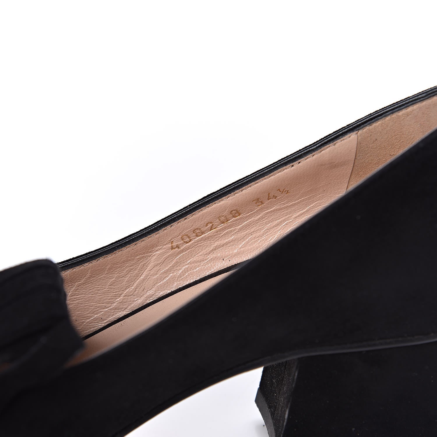 Gucci Kid Scamosciato GG Marmont Fringe 50mm Loafer Pumps 34.5 Black 8 of 13