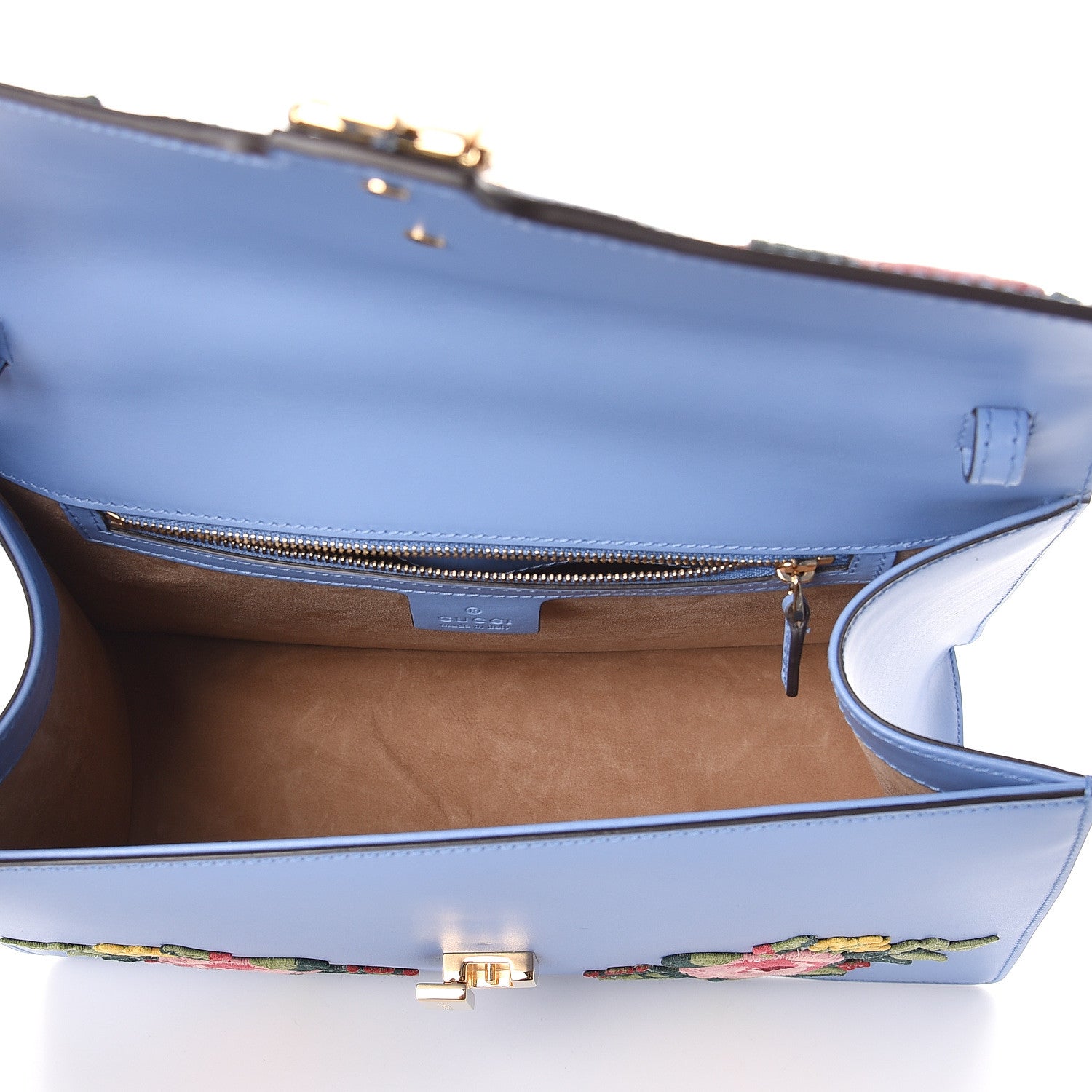 Gucci Calfskin Embroidered Medium Sylvie Top Handle Bag Clear Sky Blue 5 of 10