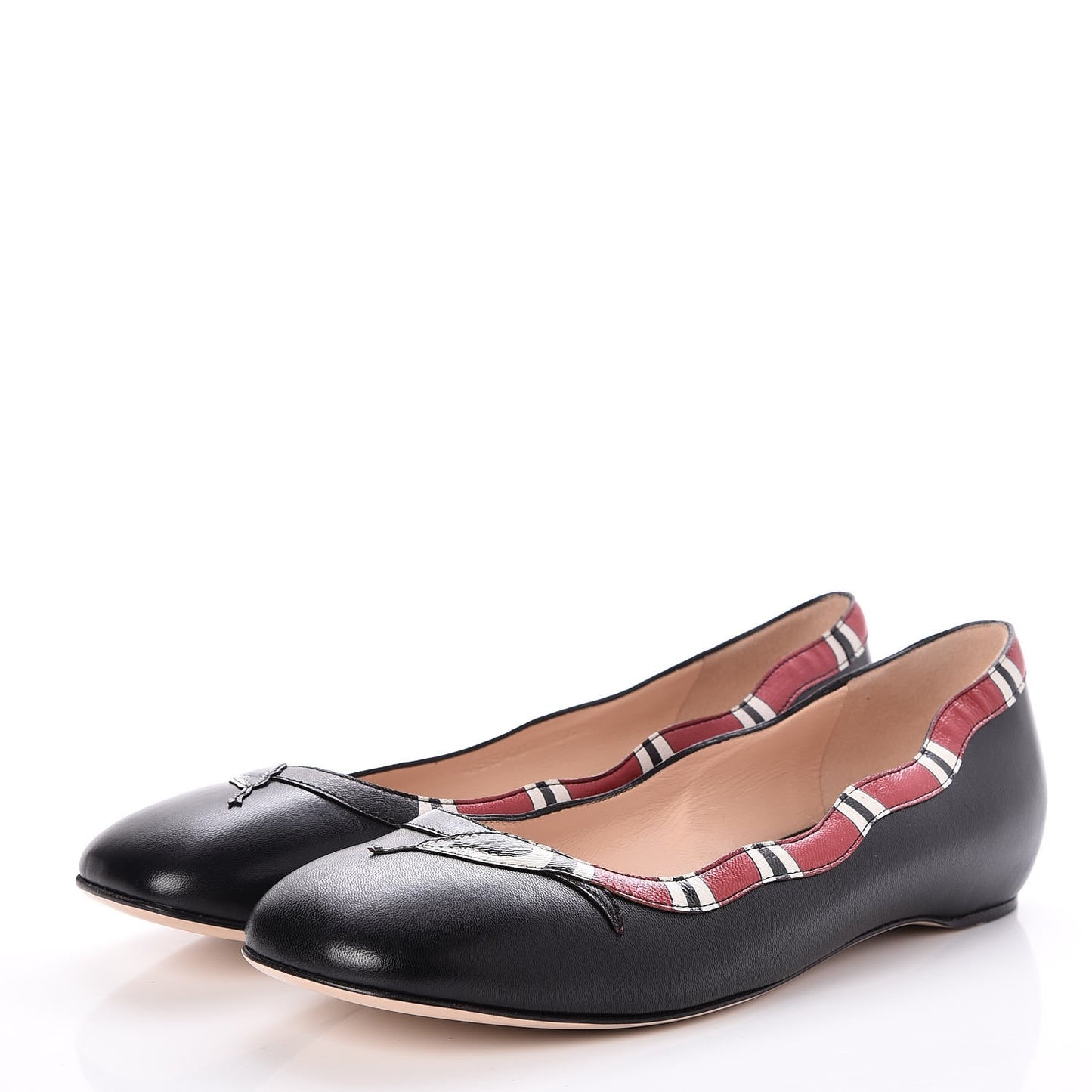 Malaga Kid Snake Ballet Flats 36.5 Black Hibiscus Red