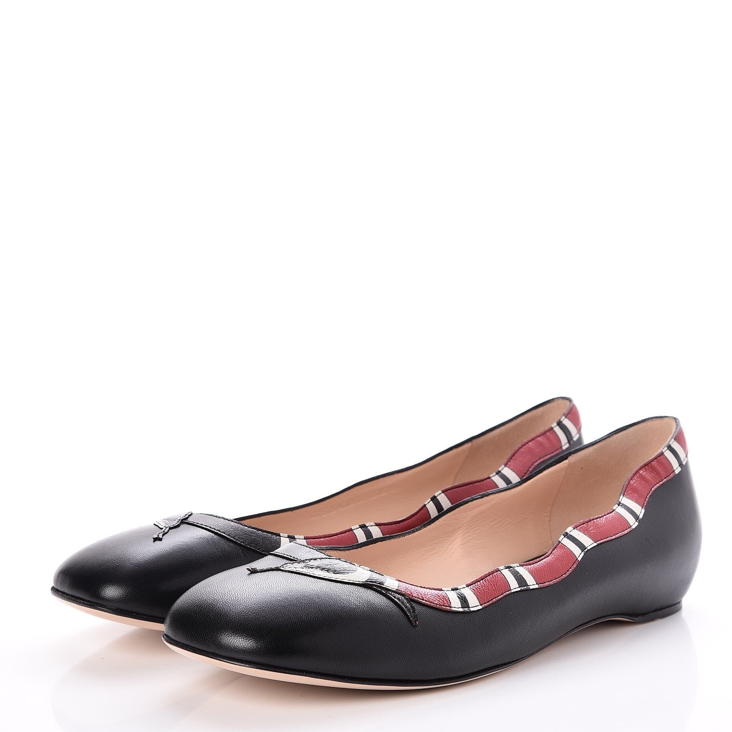 Gucci Malaga Kid Snake Ballet Flats 36.5 Black Hibiscus Red 3 of 10