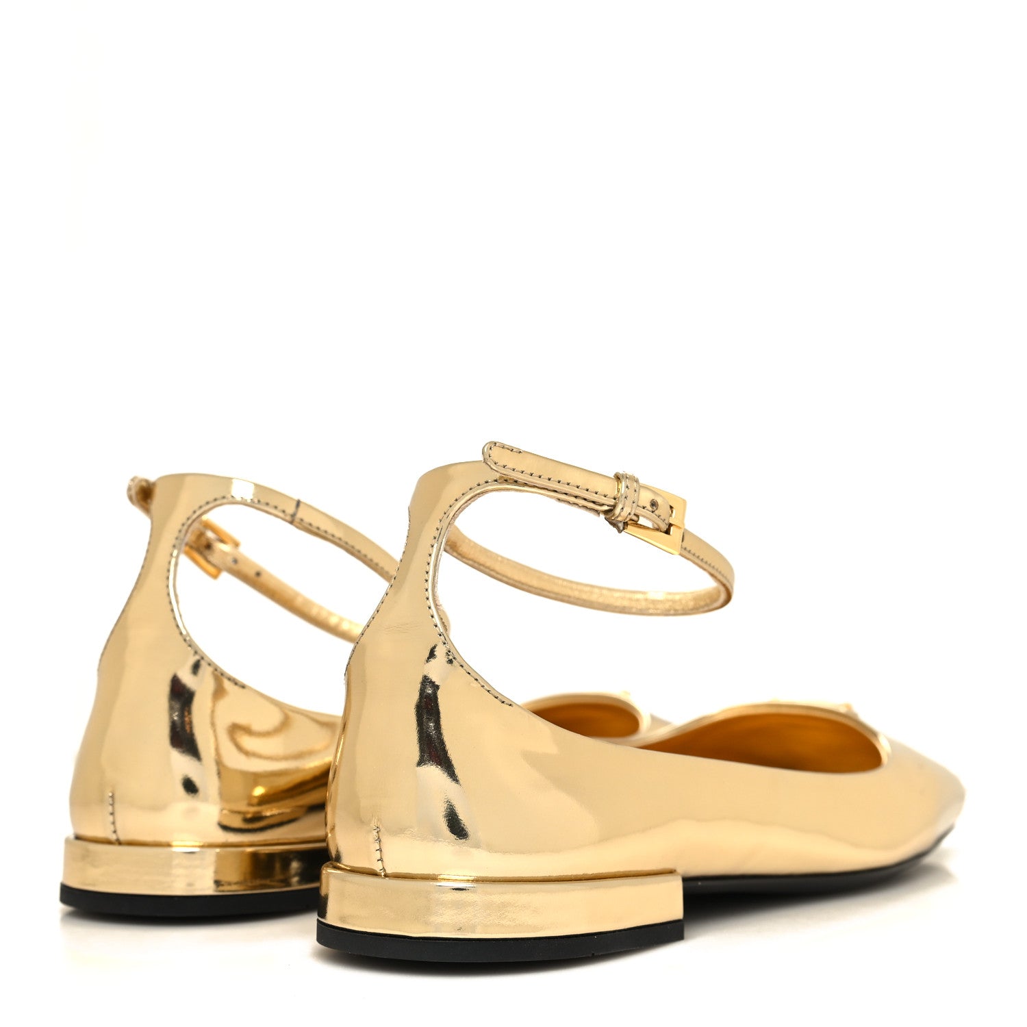 Prada Metallic Calfskin Metal Triangle Logo Ankle Strap Ballerinas 37 Platino 4 of 8