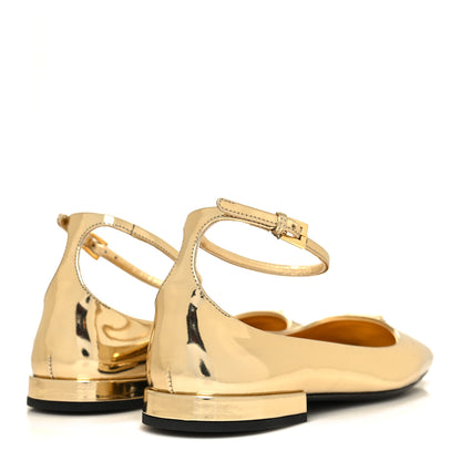 Prada Metallic Calfskin Metal Triangle Logo Ankle Strap Ballerinas 37 Platino 4 of 8
