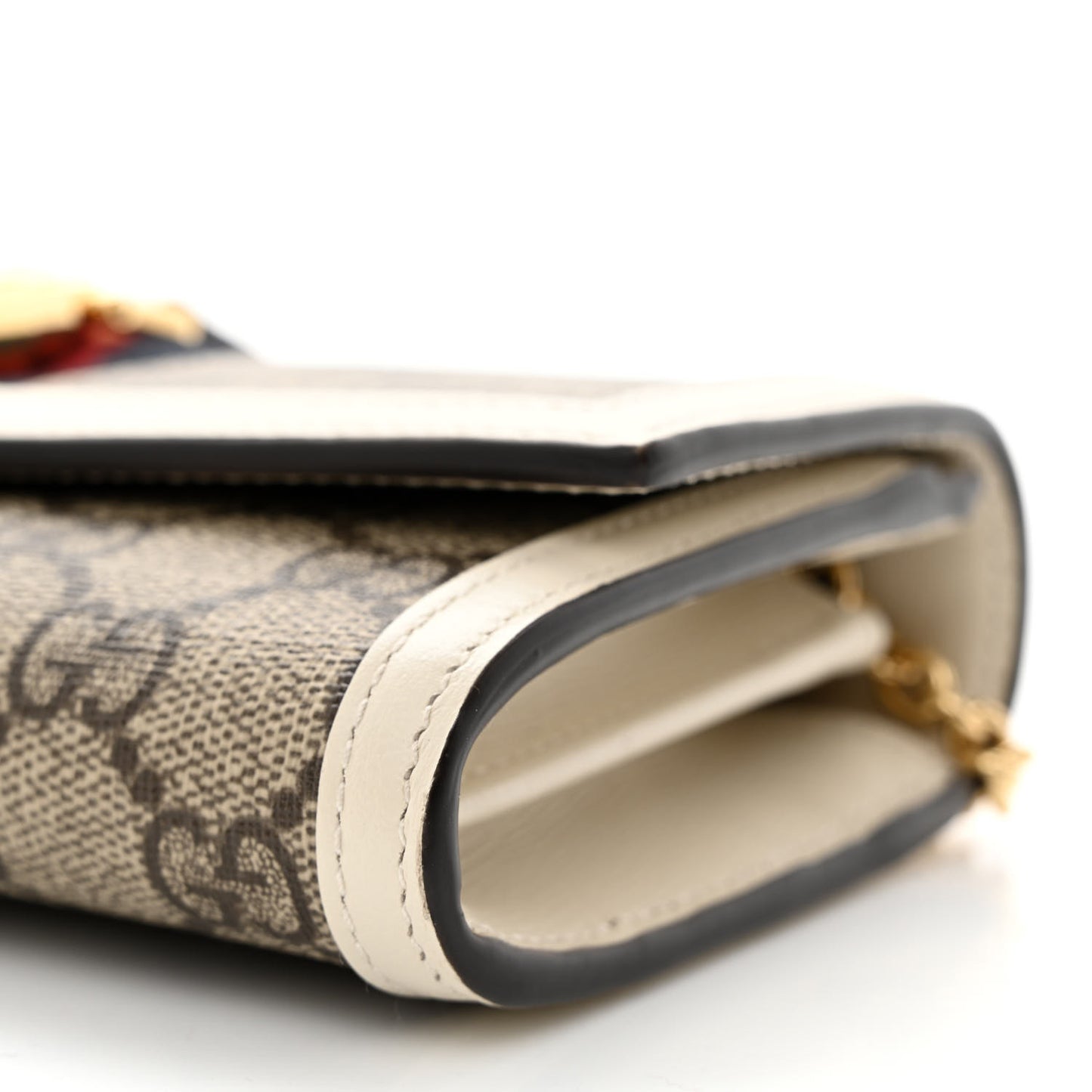 GG Supreme Monogram Textured Calfskin Web Jackie 1961 Chain Wallet Beige Ebony Mystic White