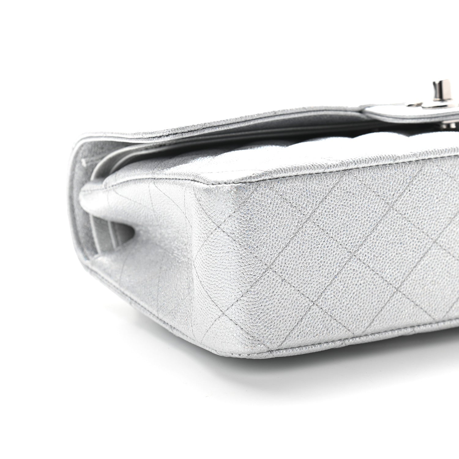 Chanel Glittered Metallic Caviar Quilted Medium Double Flap Silver 8 of 9