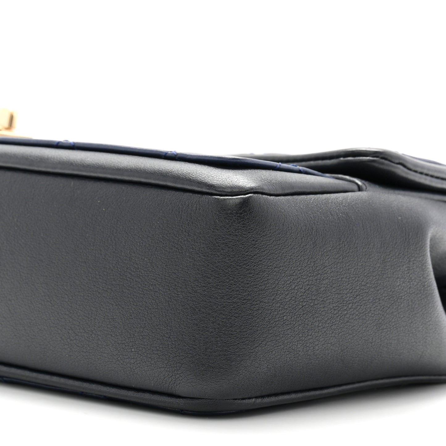 Lambskin Quilted Medium Graphic Flap Navy Black