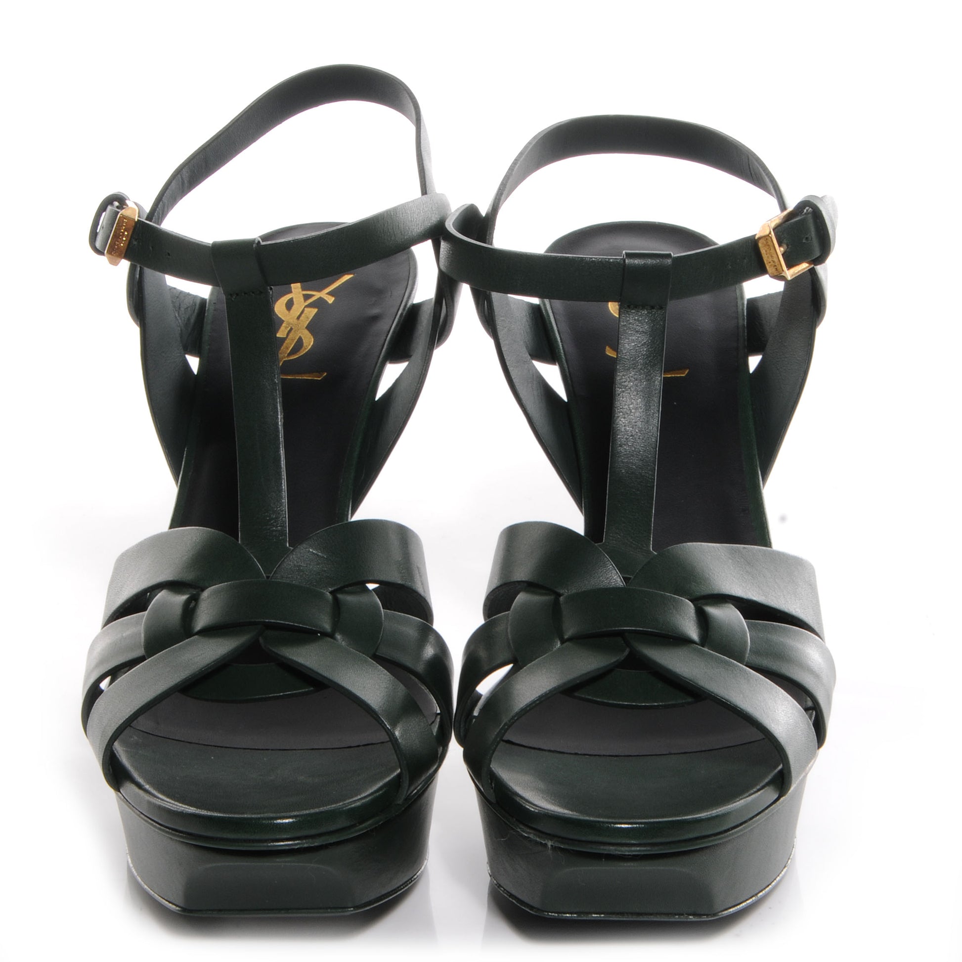 Saint Laurent Calfskin Tribute 75 Platform Sandals Dark Leaf 40 2 of 7