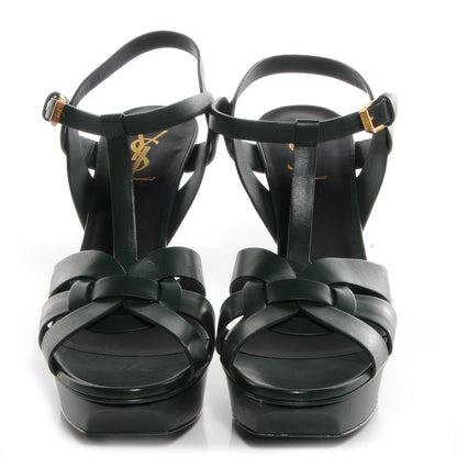 Saint Laurent Calfskin Tribute 75 Platform Sandals Dark Leaf 40 2 of 7