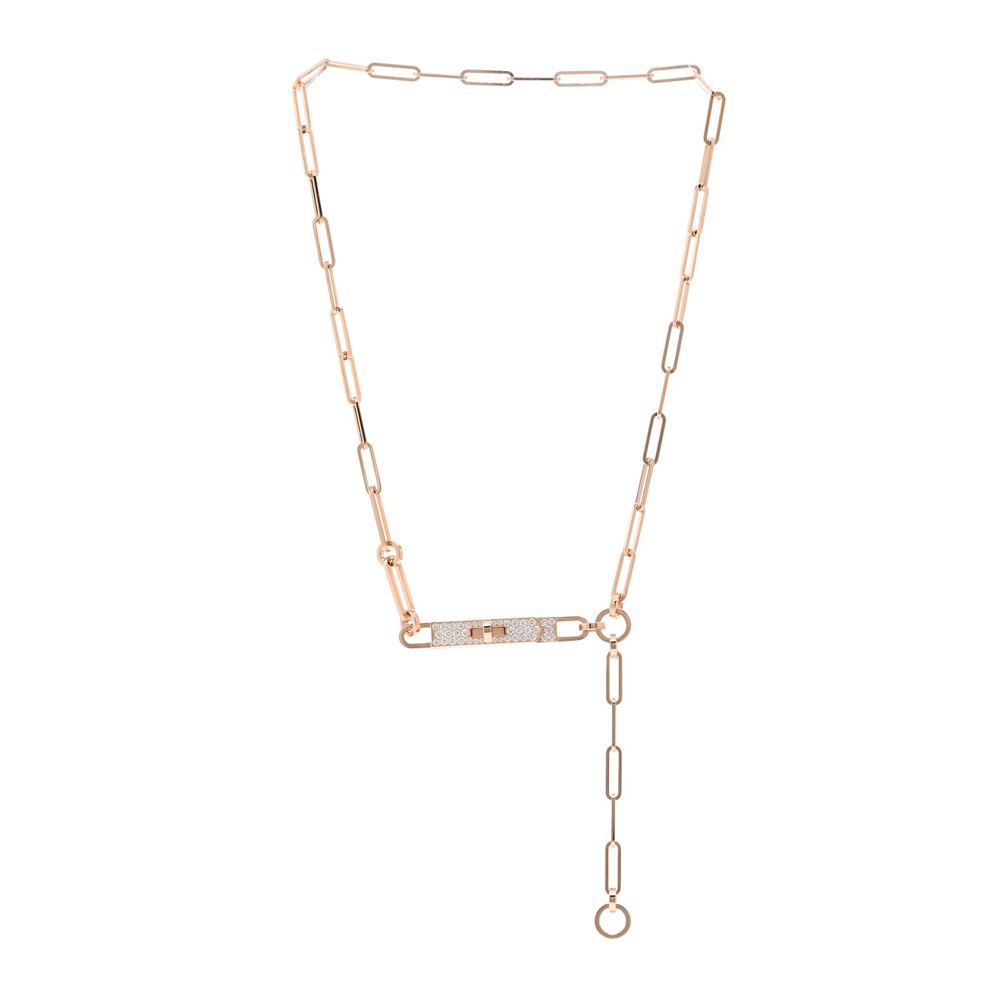 18K Rose Gold Diamond Pave PM Kelly Chaine Lariat Necklace SH