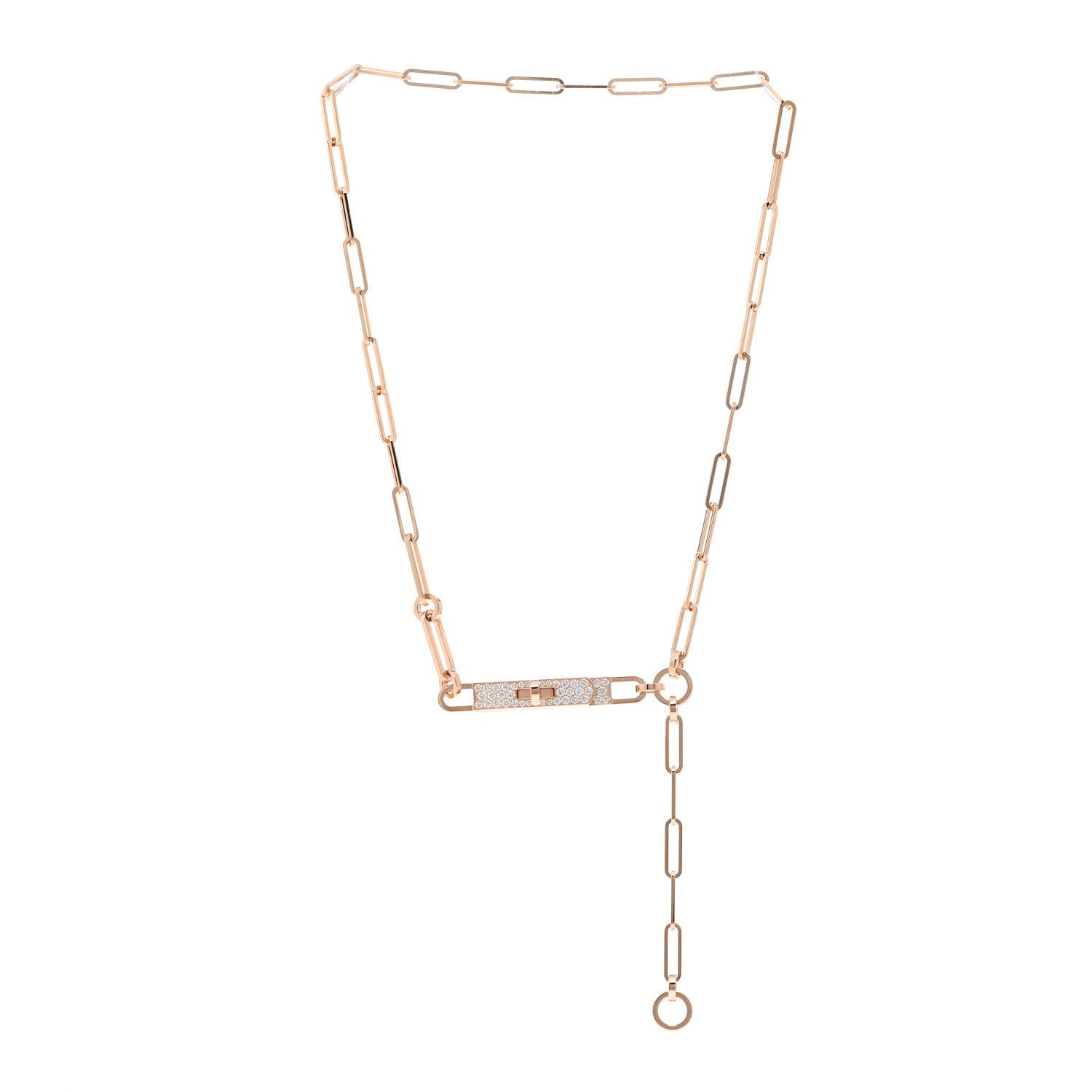 Hermes 18K Rose Gold Diamond Pave PM Kelly Chaine Lariat Necklace SH 3 of 5