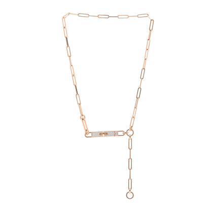 Hermes 18K Rose Gold Diamond Pave PM Kelly Chaine Lariat Necklace SH 3 of 5