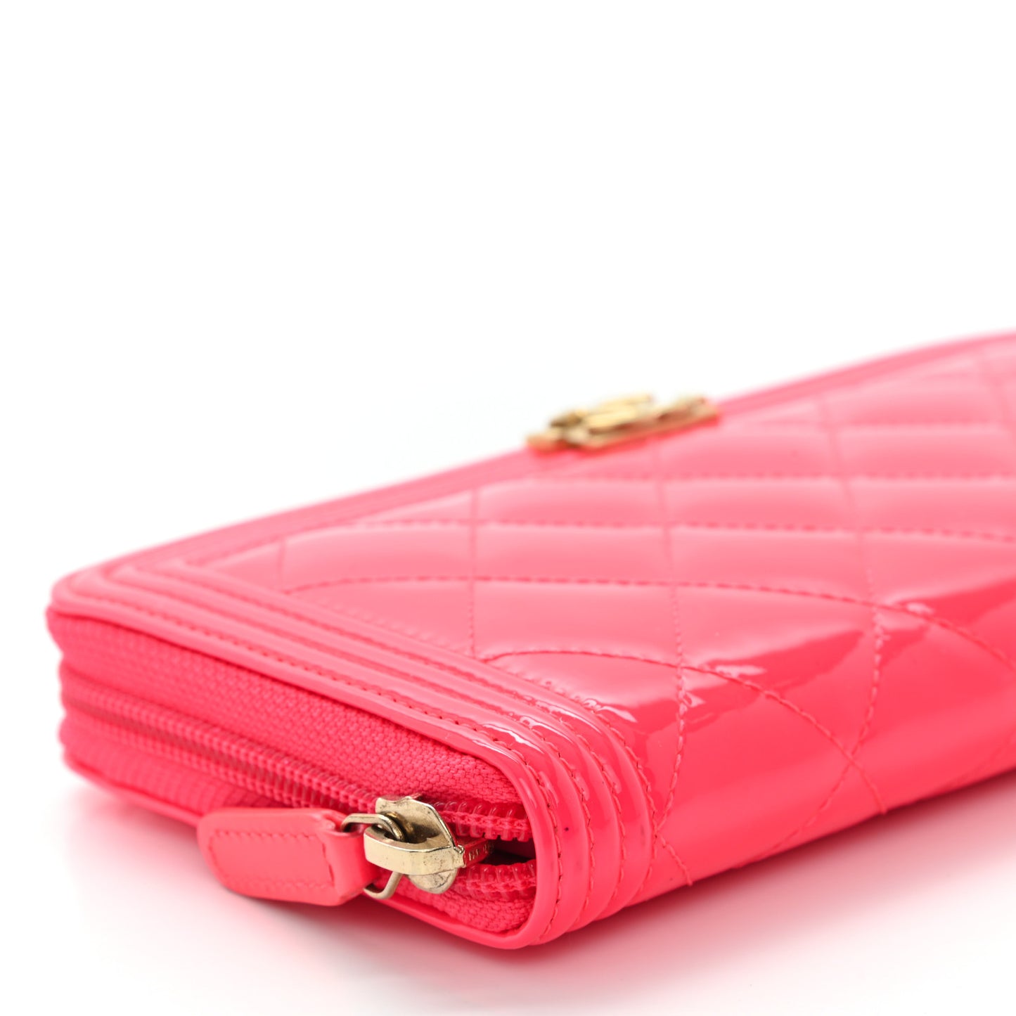 Patent Quilted Boy Zip Around Wallet Pink