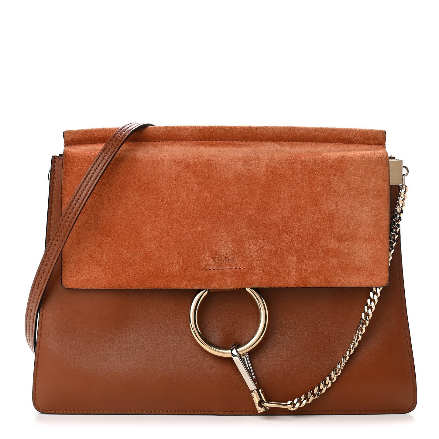 Suede Calfskin Medium Faye Shoulder Bag Tobacco