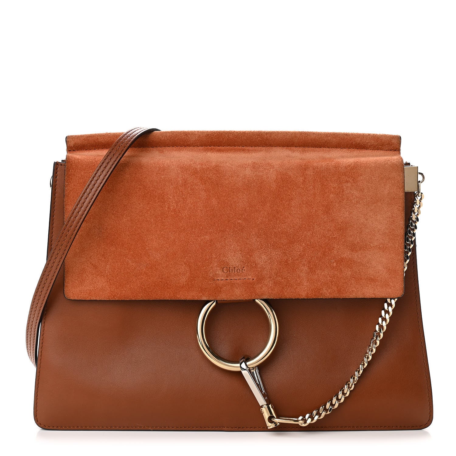 Chloe Suede Calfskin Medium Faye Shoulder Bag Tobacco 1 of 9