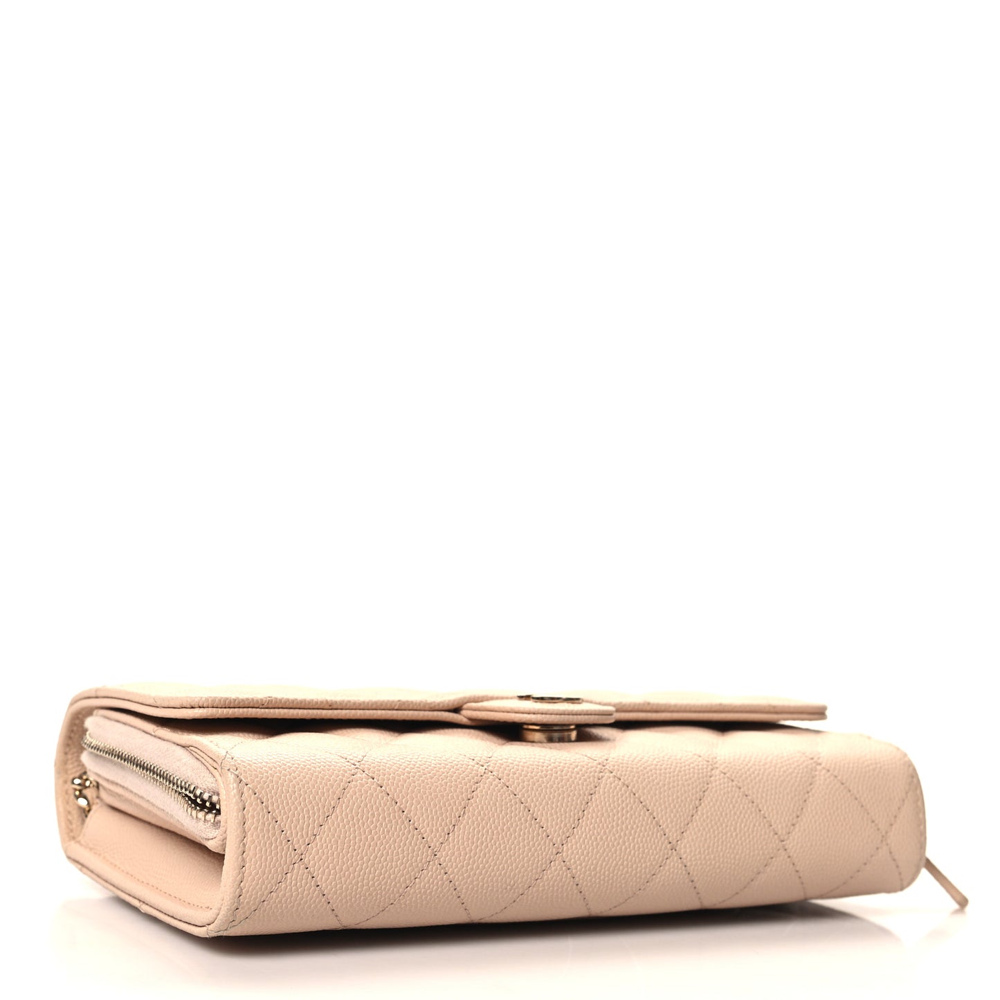 Caviar Quilted Phone Holder Wallet on Removable Chain Light Beige