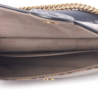 Fendi Vitello Grace Glazed Fabric FF 1974 Double F Shoulder Bag Black Mogano Panna 8 of 9