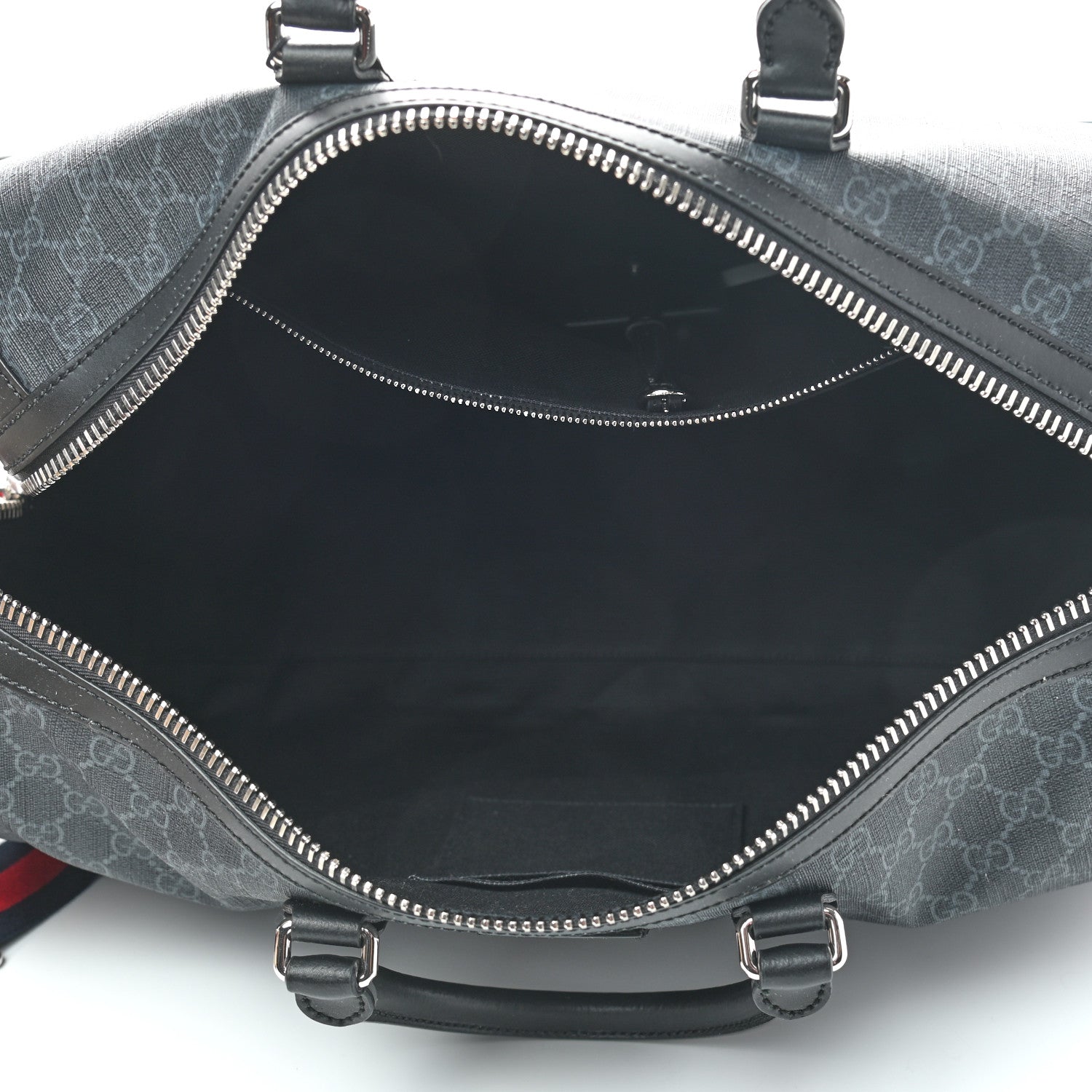 Gucci Soft GG Supreme Monogram Appia Calfskin Web Medium Carry On Duffle Bag Black Grey 4 of 13
