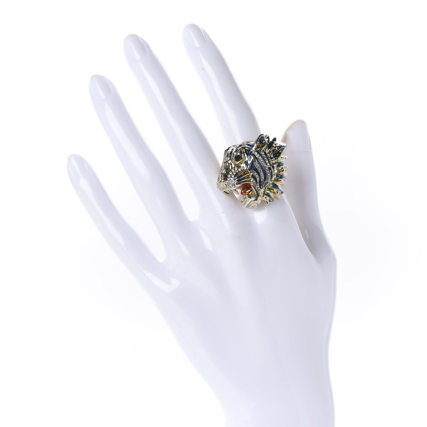 Metal Crystal Lion Head Ring XS Aged Gold Multicolor