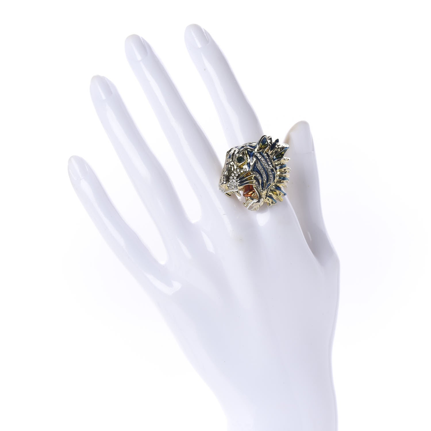 Gucci Metal Crystal Lion Head Ring XS Aged Gold Multicolor 2 of 4