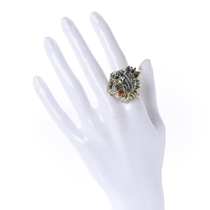 Gucci Metal Crystal Lion Head Ring XS Aged Gold Multicolor 2 of 4