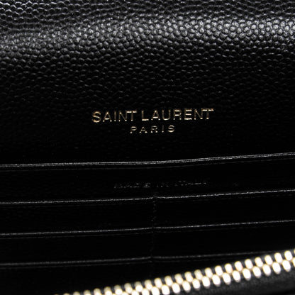 Saint Laurent Grain De Poudre Matelasse Chevron Monogram Envelope Chain Wallet Black 6 of 6