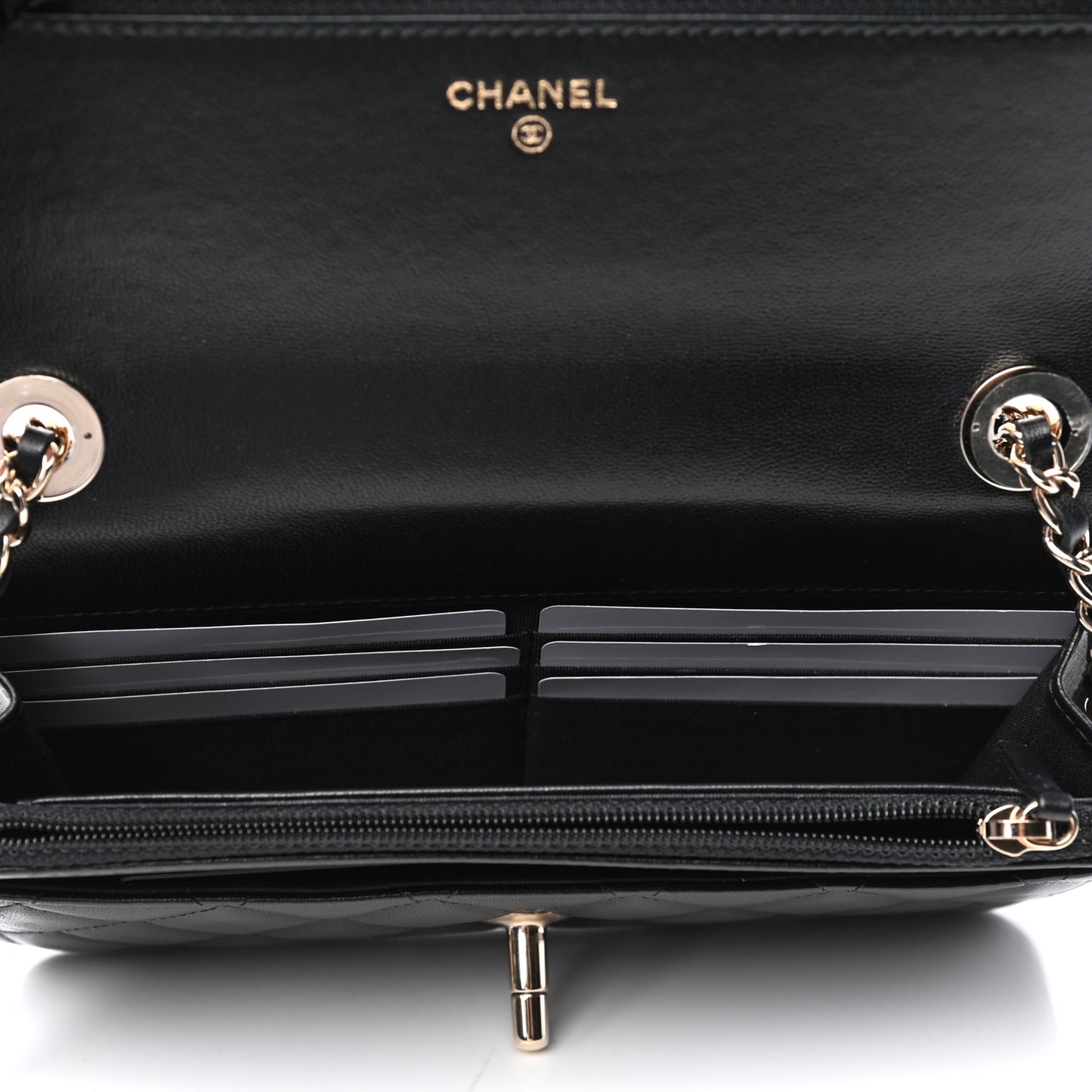 Lambskin Quilted Trendy CC Wallet On Chain WOC Black
