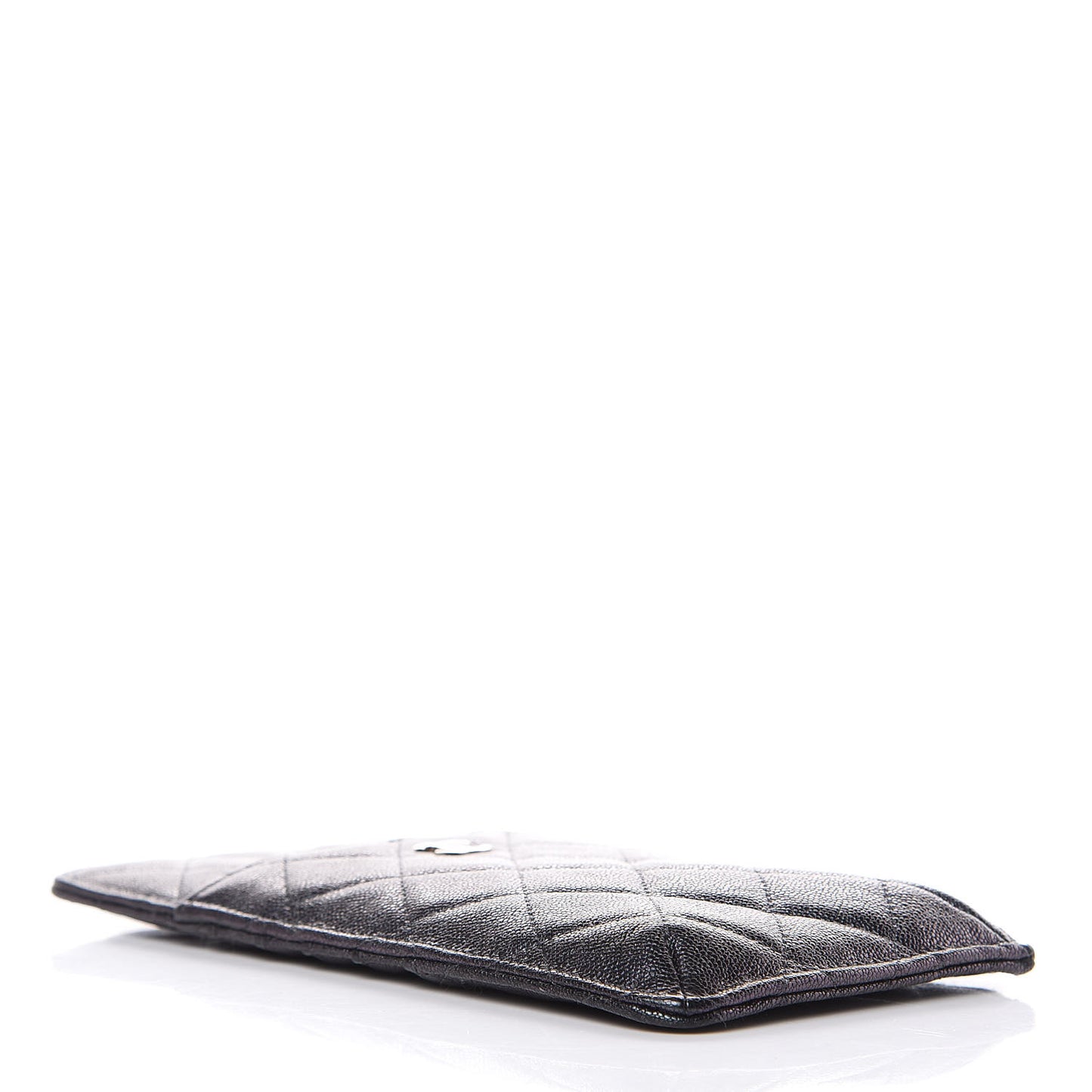 Iridescent Caviar Quilted Classic Flat Wallet Pouch Black