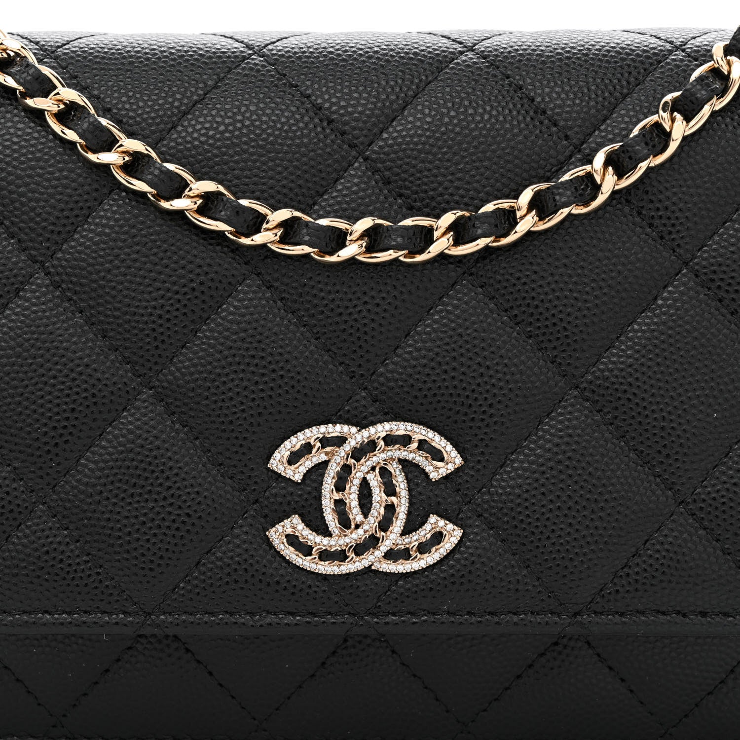 Chanel Caviar Quilted Crystal CC Wallet On Chain WOC Black 9 of 11