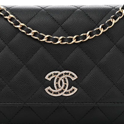 Chanel Caviar Quilted Crystal CC Wallet On Chain WOC Black 9 of 11