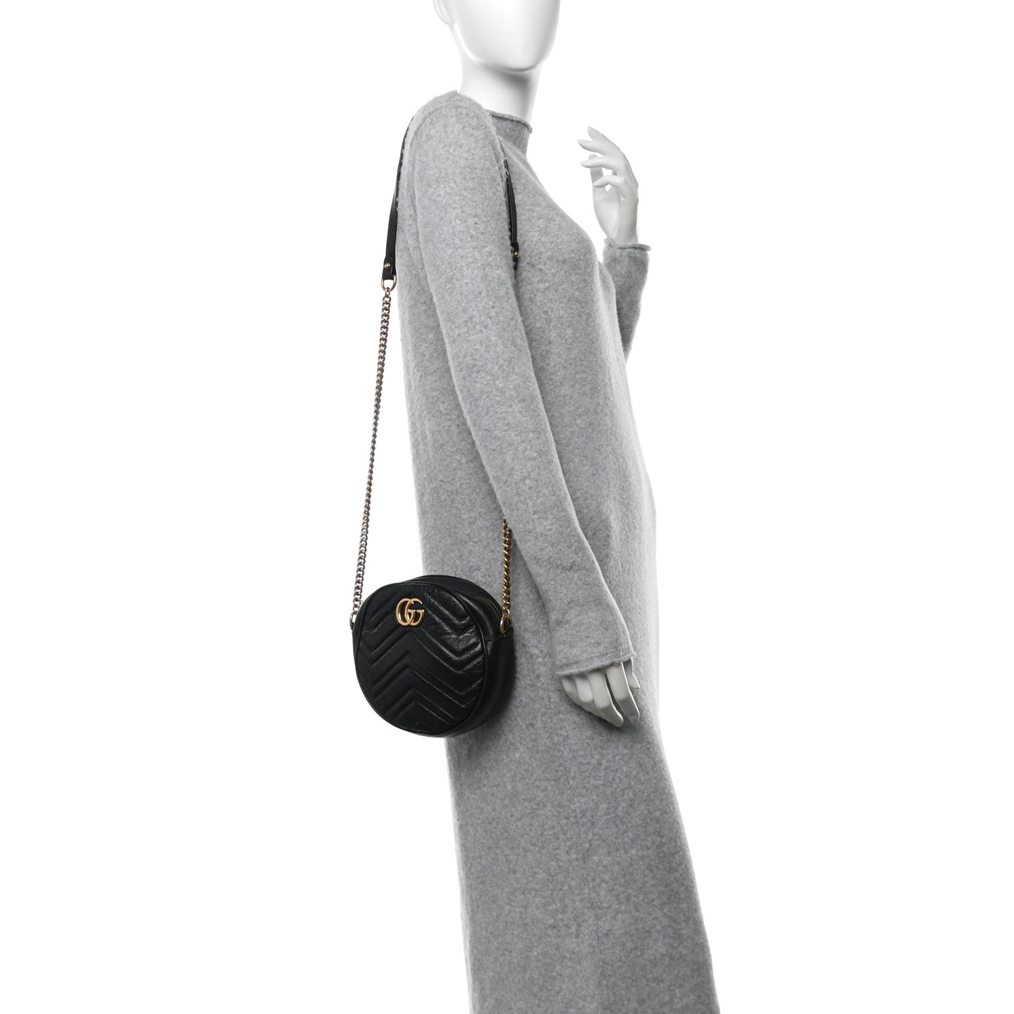 Azalea Calfskin Matelasse Heart Mini GG Marmont Round Shoulder Bag Black
