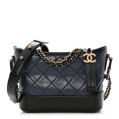 Chanel Aged Calfskin Quilted Small Gabrielle Hobo Navy Black 1 of 14