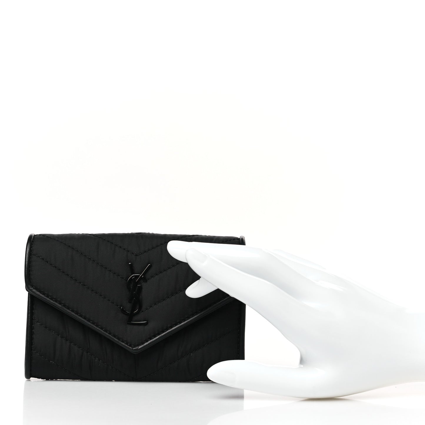 Nylon Matelasse Chevron Small Monogram Envelope Wallet Black