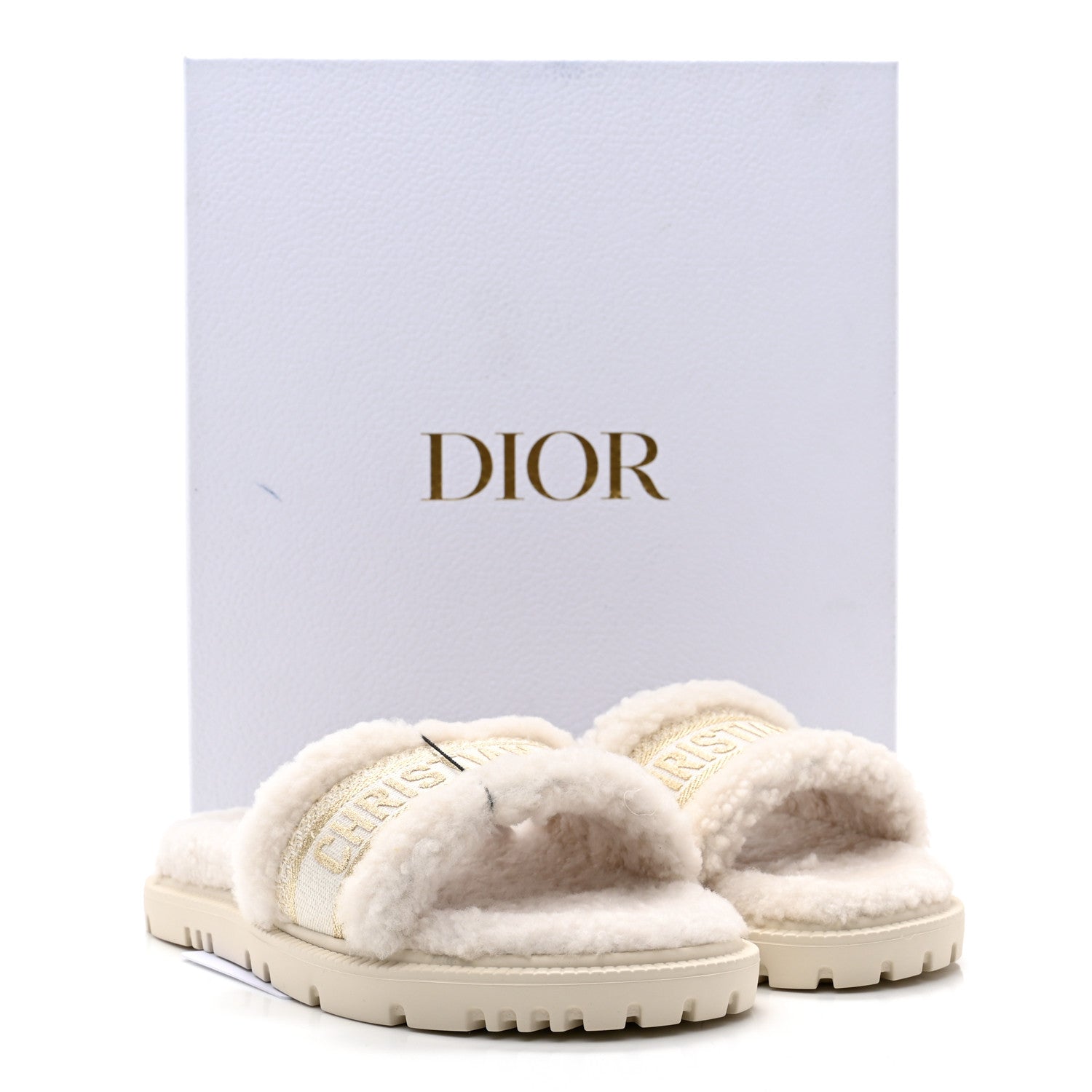 Christian Dior Shearling Canvas Lurex Embroidered Dway 10mm Slide Sandals 40 Natural Platinum 9 of 9