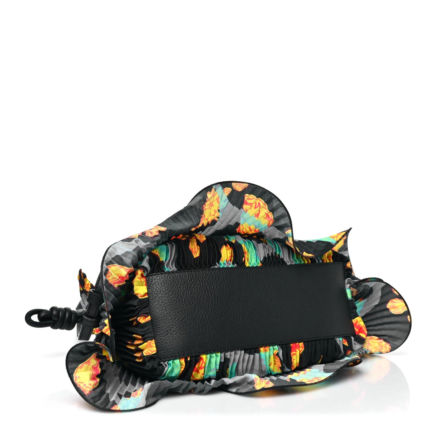 X PAULA'S IBIZA Satin Printed Mini Shell Flamenco Knot Shoulder Bag Black Multicolor